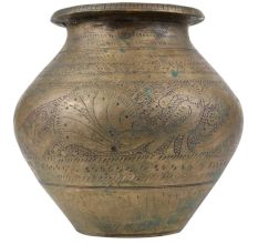 Finely Carved Brass Pot For Hindu Ceremonies