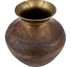 Engraved Brass Water Pot With King Riding An Elephant Chariot