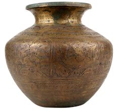 Brass Water Pot With Floral King Images Engraved Pot