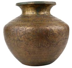 Brass Water Pot With Floral King Images Engraved Pot
