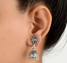 92.5 Sterling Silver Flower Jhumkis Silver Chandelier Earrings