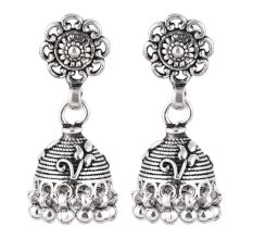 92.5 Sterling Silver Flower Jhumkis Silver Chandelier Earrings