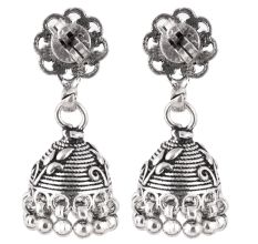 92.5 Sterling Silver Flower Jhumkis Silver Chandelier Earrings