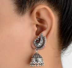Peacock 92.5 Sterling Silver Earrings Engraved  Jhumkis