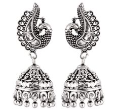 Peacock 92.5 Sterling Silver Earrings Engraved  Jhumkis