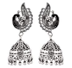 Peacock 92.5 Sterling Silver Earrings Engraved  Jhumkis