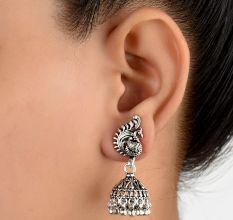 92.5 Sterling Silver Earrings Peacock Paisley Jhumkis