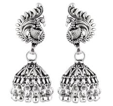 92.5 Sterling Silver Earrings Peacock Paisley Jhumkis