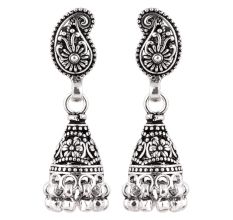 92.5 Sterling Silver Earrings  Silver Paisley Jhumka