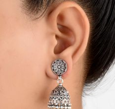 92.5 Sterling Silver Earrings Floral Stud Dangle Jhumkis