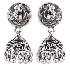 92.5 Sterling Silver Earrings Intricate Carved Peacock Stud Jhumkis