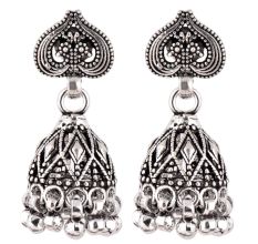 92.5 Sterling Silver Earrings Intricate Leaf Tribal Bell Dangle jhumkis