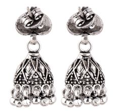92.5 Sterling Silver Earrings Intricate Leaf Tribal Bell Dangle jhumkis