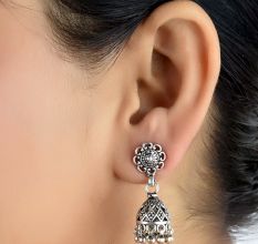 92.5  Sterling Silver Earrings Floral Jali Design Jhumkis