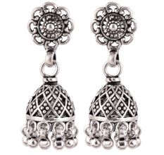 92.5  Sterling Silver Earrings Floral Jali Design Jhumkis