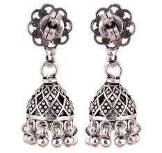 92.5  Sterling Silver Earrings Floral Jali Design Jhumkis