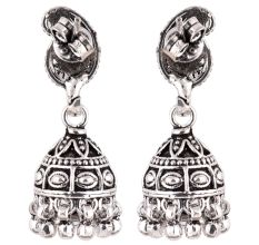 92.5 Sterling Silver Earrings Tribal Engraved Paisley Jhumkis