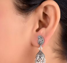 92.5 Sterling Silver Earrings Paisley Intricate Design Jhumkis Every Day Wear