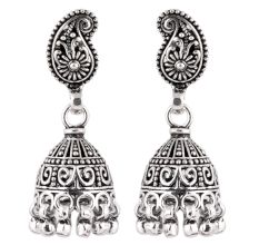 92.5 Sterling Silver Earrings Paisley Intricate Design Jhumkis Every Day Wear
