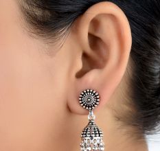 92.5 Sterling Silver Earrings Engraved Design Long Jhumkis