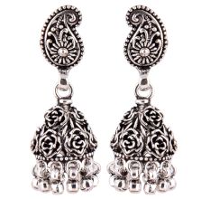 92.2 Sterling Silver Earrings Rose And Paisley Engraved Jhumkis
