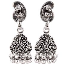 92.2 Sterling Silver Earrings Rose And Paisley Engraved Jhumkis