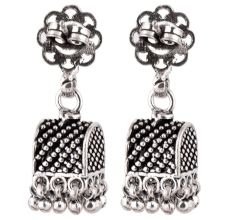 92.5 Sterling Silver Earrings Semi Circle Black Embossed Dotted Jhumki