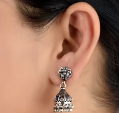 92.5 Sterling Traditional Floral Stud Earrings Jhumkis
