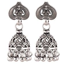 92.5 Sterling Silver Earrings Leaf Dome Shaped Traditional Jhumkis