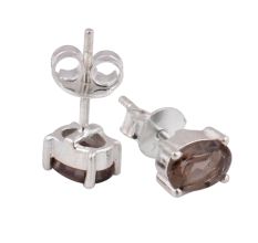 92.5 Sterling Silver Minimal Earrings  Smoky Quartz Cut Stone Stud Earrings