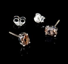 92.5 Sterling Silver Minimal Earrings  Smoky Quartz Cut Stone Stud Earrings