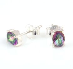 92.5 Sterling Silver Mystic Topaz Cut Stone Semi Precious Stud Earrings