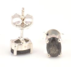 92.5 Sterling Silver Earrings Semi Precious  Cloudy Quartz Gemstone Stud Earrings