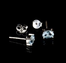 92.5 Sterling Silver Earrings Semi Precious Aquamarine Gemstone Stud Earrings