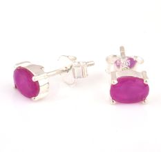92.5 Sterling Silver Earrings Semi Precious Pink Tourmaline Gemstone Stud Earrings