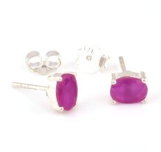 92.5 Sterling Silver Earrings Semi Precious Pink Tourmaline Gemstone Stud Earrings