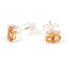 92.5 Sterling Silver Earrings Imperial Topaz Semi Precious  Gemstone Stud Earrings
