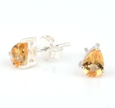 92.5 Sterling Silver Earrings Sapphire Lemon Semi Precious  Gemstone Stud Earrings