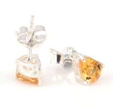 92.5 Sterling Silver Earrings Sapphire Lemon Semi Precious  Gemstone Stud Earrings