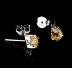 92.5 Sterling Silver Earrings Sapphire Lemon Semi Precious  Gemstone Stud Earrings