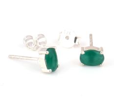 92.5 Sterling Silver Earrings Green Cubic Zirconia Semi Precious Gemstone Stud Earrings