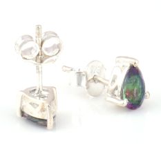 92.5 Sterling Silver Earrings Semi Precious Mystic Topaz Gemstone Stud Earrings