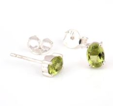 92.5 Silver Sterling Earrings Green Chyrsolite Cut Stone Stud Earrings