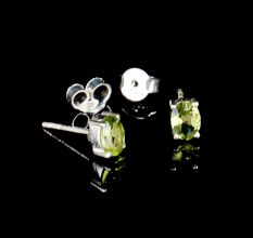 92.5 Silver Sterling Earrings Green Chyrsolite Cut Stone Stud Earrings