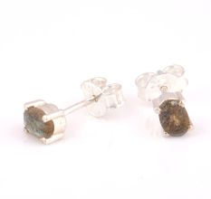 92.5 Sterling Silver Minimal Earrings  Grey Jade Cut Stone Stud Earrings