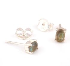 92.5 Sterling Silver Minimal Earrings  Grey Jade Cut Stone Stud Earrings