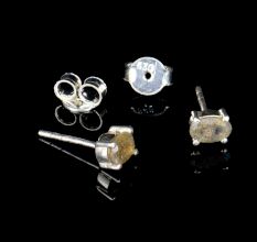 92.5 Sterling Silver Minimal Earrings  Grey Jade Cut Stone Stud Earrings