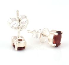 92.5 Sterling Silver Earrings Oval Garnet Gemstone Stud Earrings