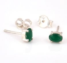 92.5 Sterling Silver Earrings Green Onyx Stud Earrings