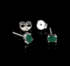 92.5 Sterling Silver Earrings Green Onyx Stud Earrings